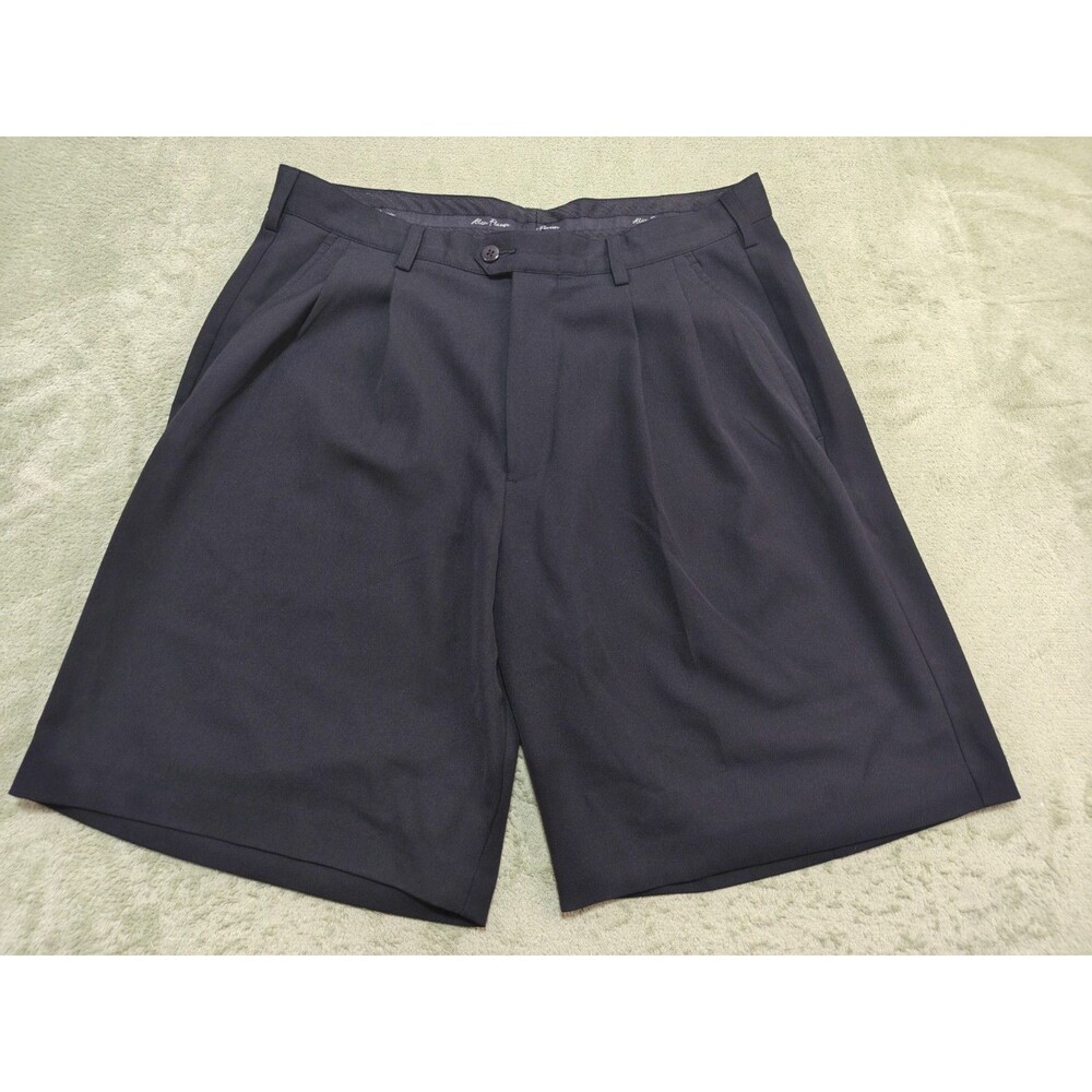 Alan Flusser Golf Men Sz 34 Black Pleated Dress Shorts Lightweight Poly Twill 9"